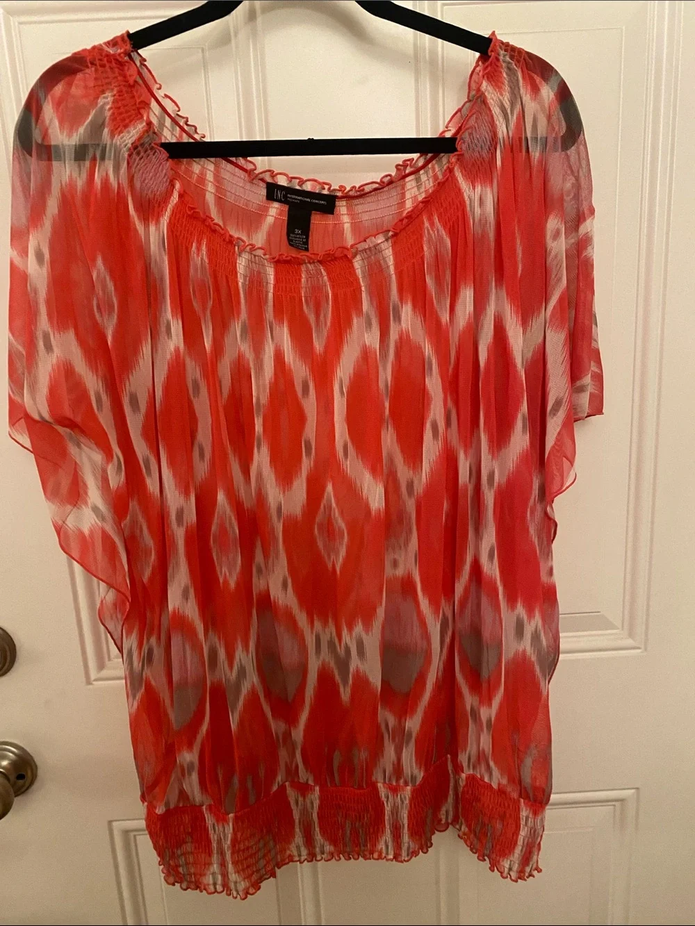 INC Coral and White Ikat Sheer Tunic 3X - Picture 1 of 4